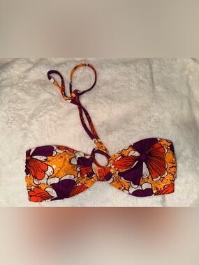 Old Navy Orange Purple Floral Bandeau Bikini Top